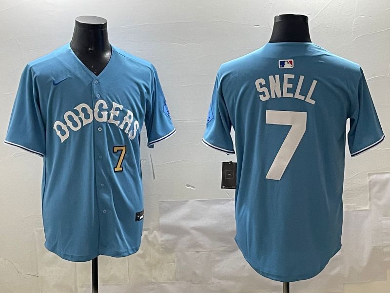 Men Los Angeles Dodgers #7 Snell Light Blue Joint Name 2025 Nike MLB Jersey style 10->los angeles dodgers->MLB Jersey